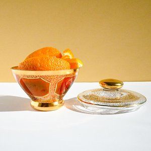 Rare, Vintage Red and Gold Glass Candy Dish